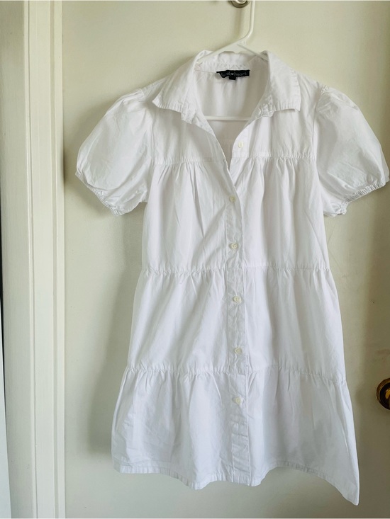 Derek Heart Tops - Derek Heart White Button-Front Puff Sleeve Mini Blouse Dress